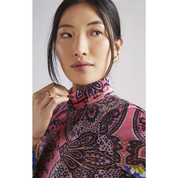 NWT Anthropologie Floral Paisley High Neck Midi Dress - XS - Picture 3 of 6